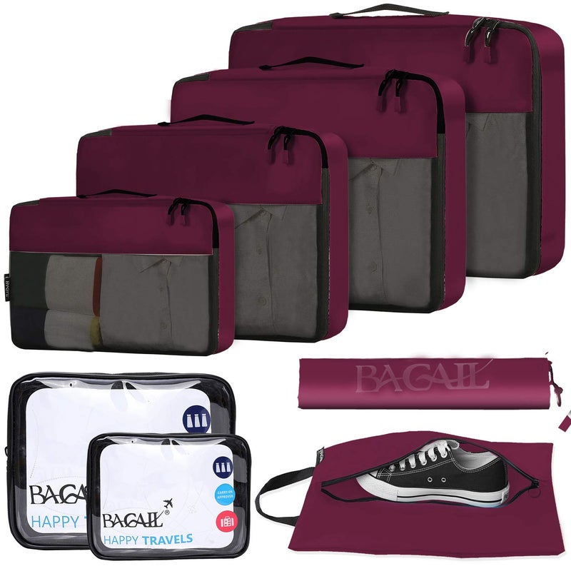 BAGAIL 8 Set/9 Set Packing Cubes Luggage Packing Organizer for Travel, Suitcase Packing Bags for Travel Accessories(Burgundy, 8 Set) - Image 1